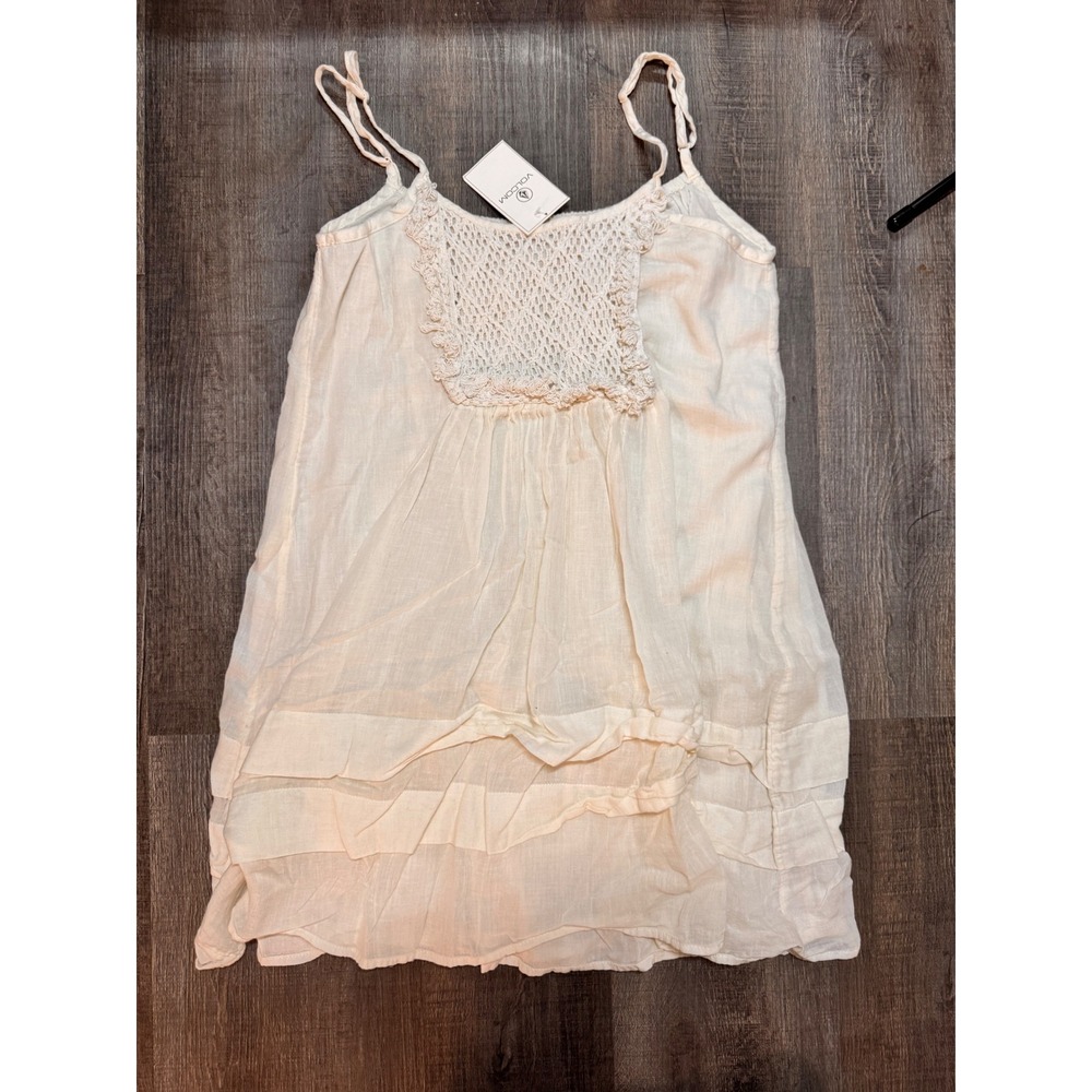 Volcom Cream Crochet-Front Mini Dress